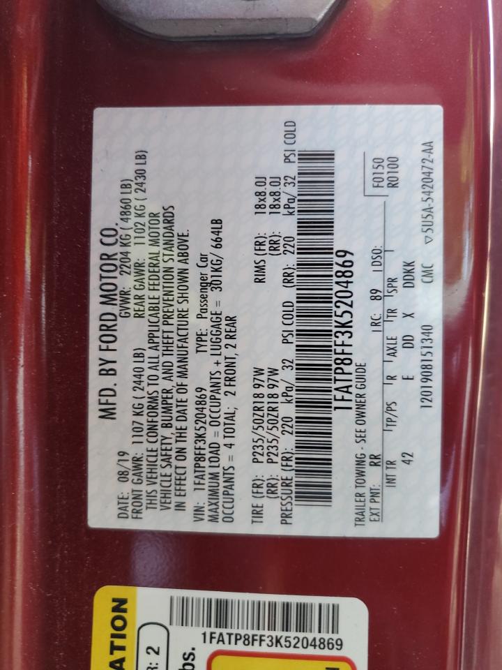 2019 Ford Mustang Gt VIN: 1FATP8FF3K5204869 Lot: 69655355