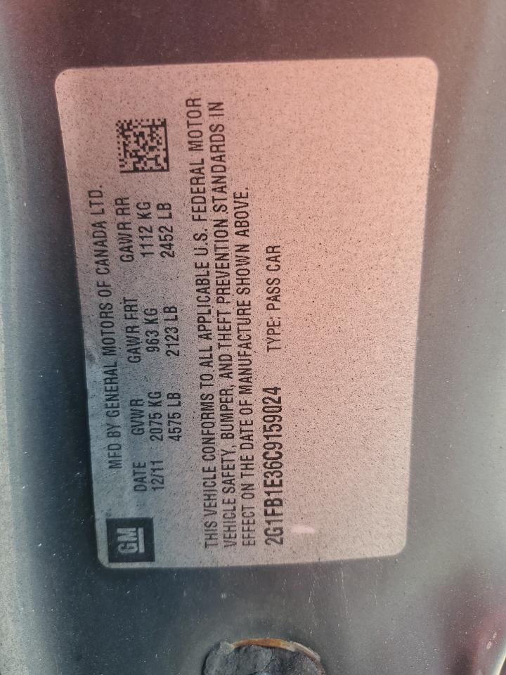 2012 Chevrolet Camaro Lt VIN: 2G1FB1E36C9159024 Lot: 69374955