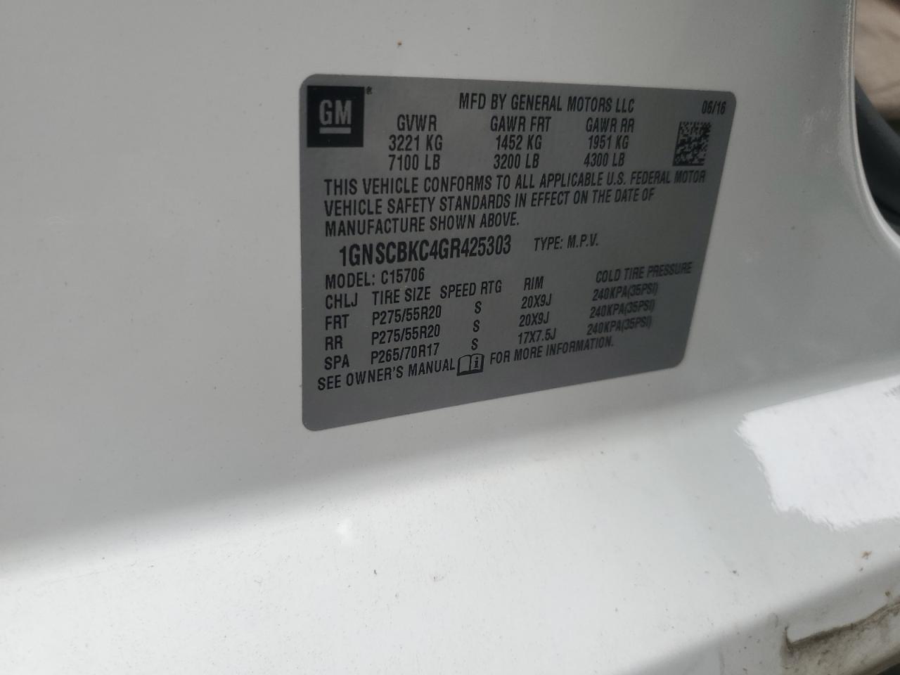 2016 Chevrolet Tahoe C1500 Lt VIN: 1GNSCBKC4GR425303 Lot: 70404625