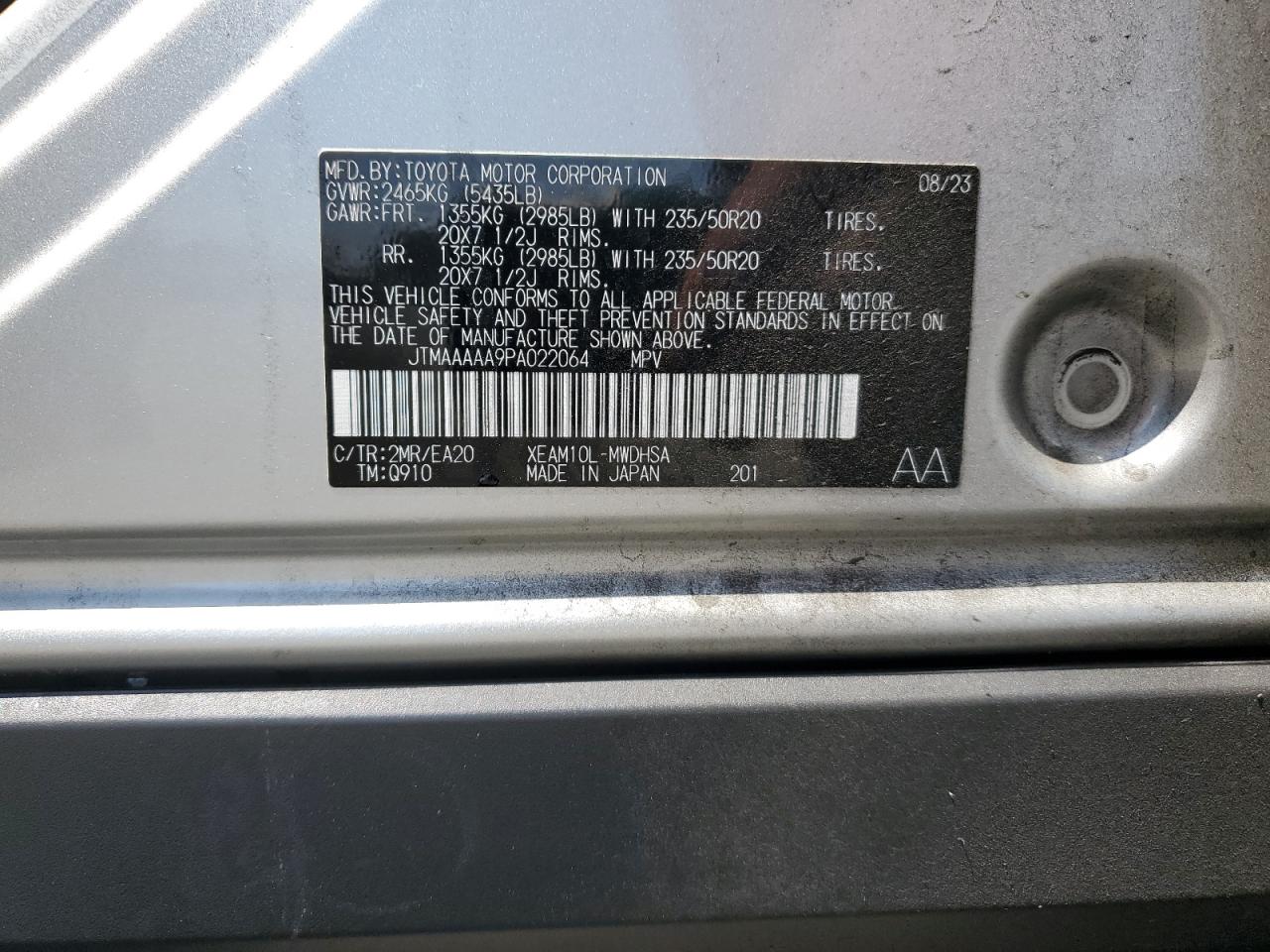 2023 Toyota Bz4X Xle VIN: JTMAAAAA9PA022064 Lot: 68388585