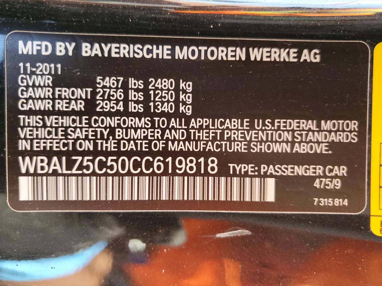 2012 BMW 650 Xi VIN: WBALZ5C50CC619818 Lot: 70301995
