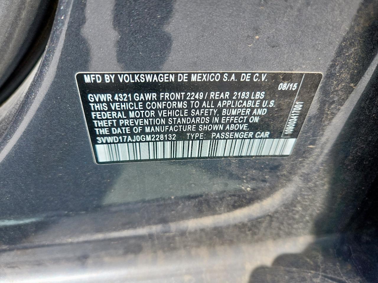 2016 Volkswagen Jetta Sport VIN: 3VWD17AJ0GM228132 Lot: 69685975