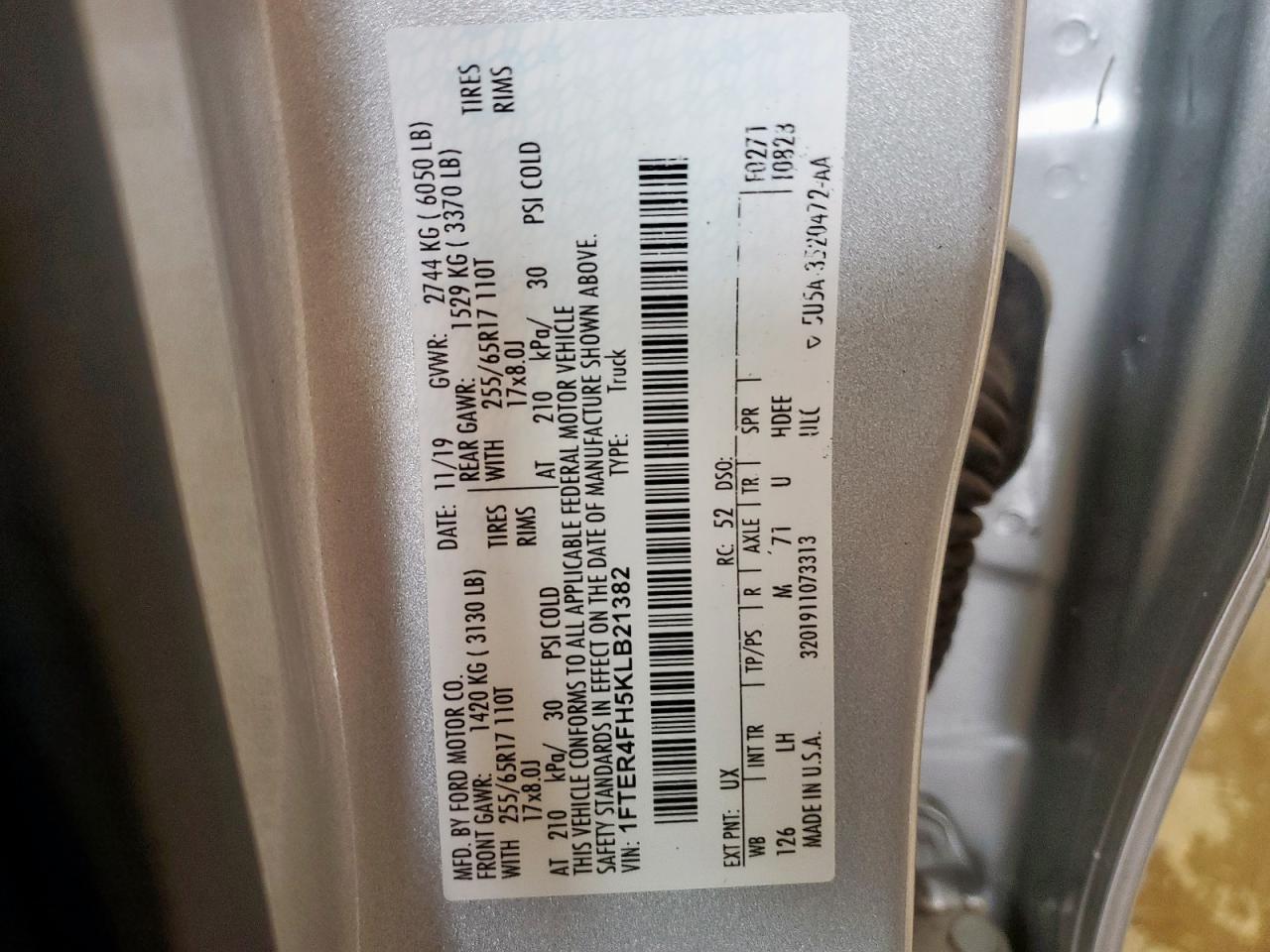 2019 Ford Ranger Xl VIN: 1FTER4FH5KLB21382 Lot: 69743955