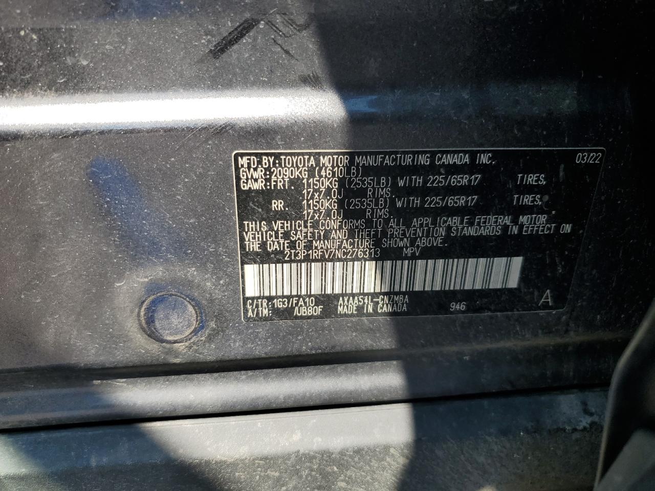 2022 Toyota Rav4 Xle VIN: 2T3P1RFV7NC276313 Lot: 68187425