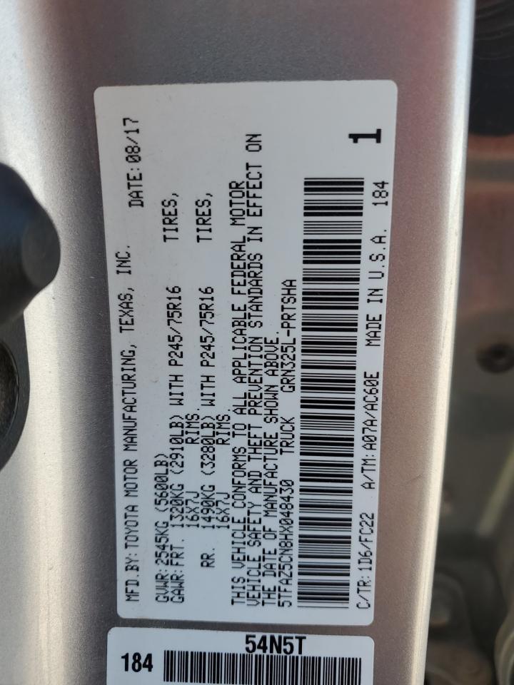 2017 Toyota Tacoma Double Cab VIN: 5TFAZ5CN8HX048430 Lot: 69597975