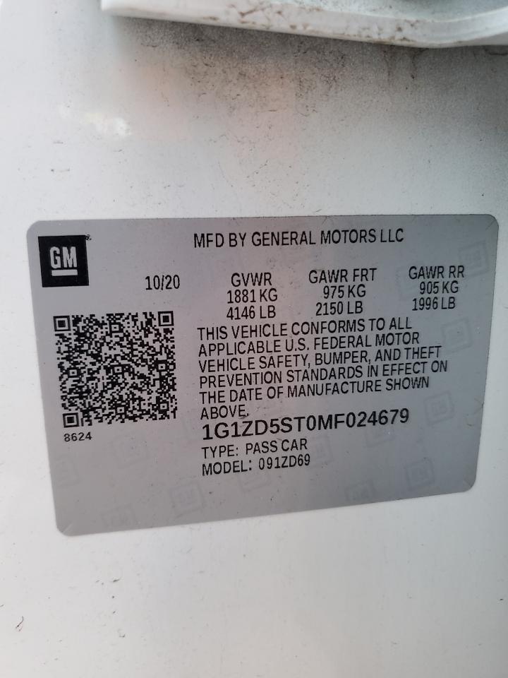 2021 Chevrolet Malibu Lt VIN: 1G1ZD5ST0MF024679 Lot: 69463505