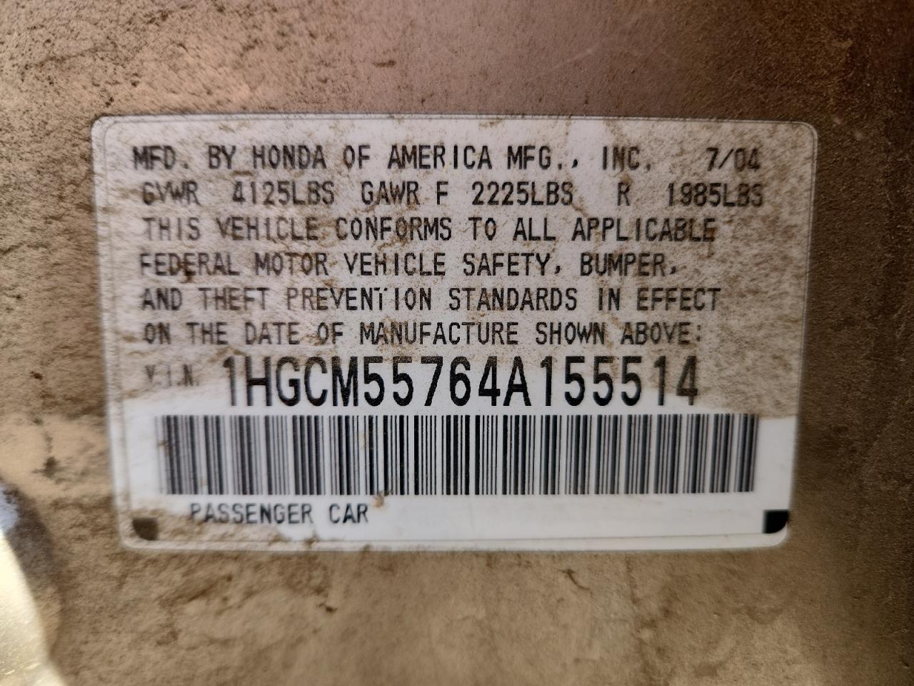 2004 Honda Accord Ex VIN: 1HGCM55764A155514 Lot: 70230995