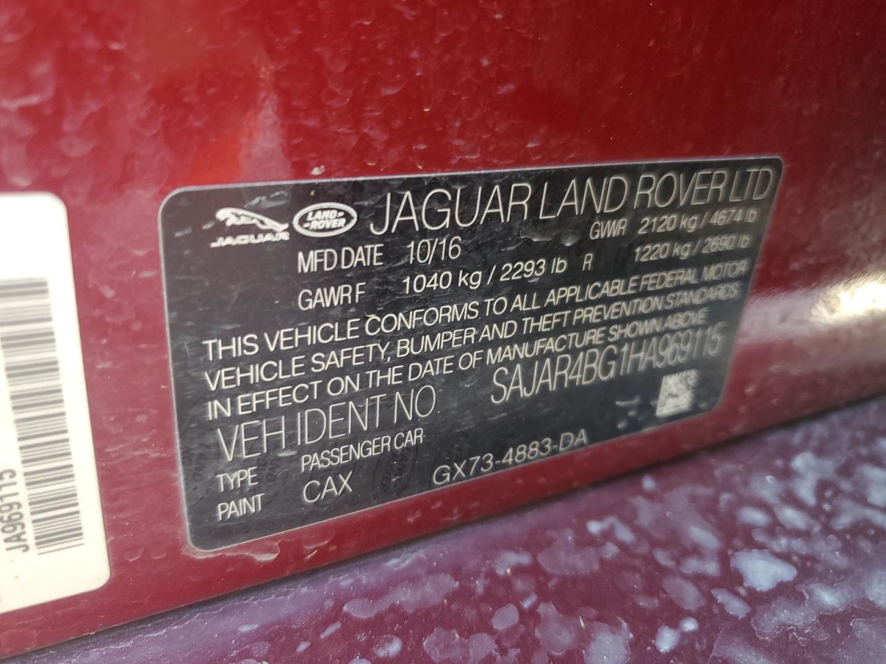 2017 Jaguar Xe VIN: SAJAR4BG1HA969115 Lot: 67461865