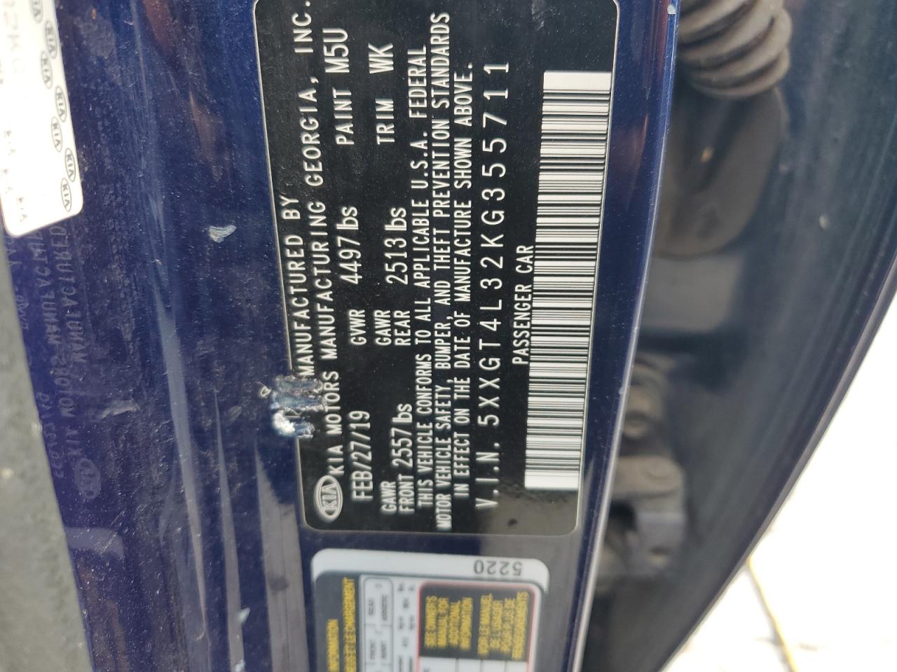 2019 Kia Optima Lx VIN: 5XXGT4L32KG355711 Lot: 69485315