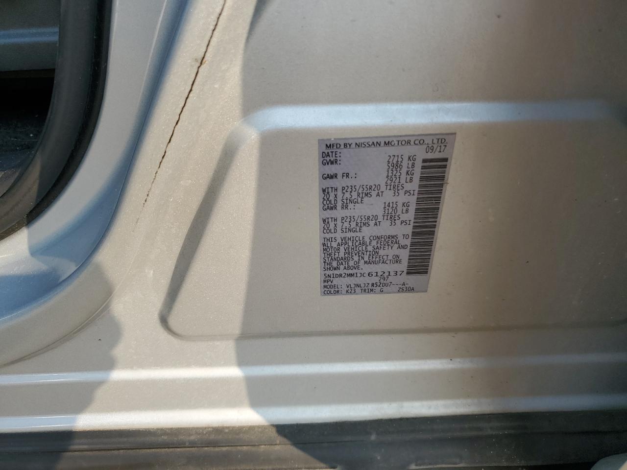 2018 Nissan Pathfinder S VIN: 5N1DR2MM1JC612137 Lot: 67294495