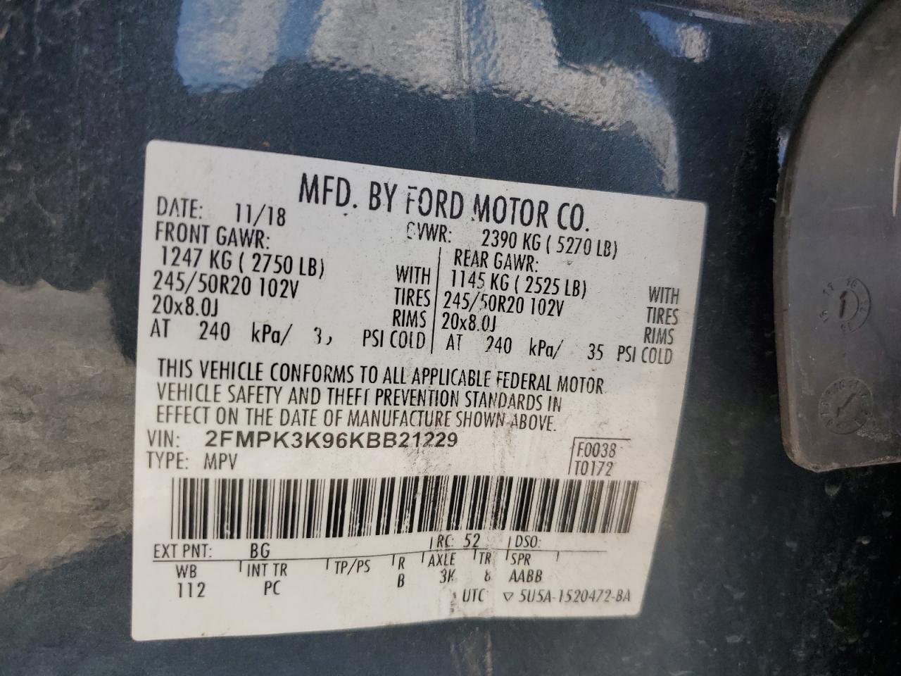 2019 Ford Edge Titanium VIN: 2FMPK3K96KBB21229 Lot: 69539235