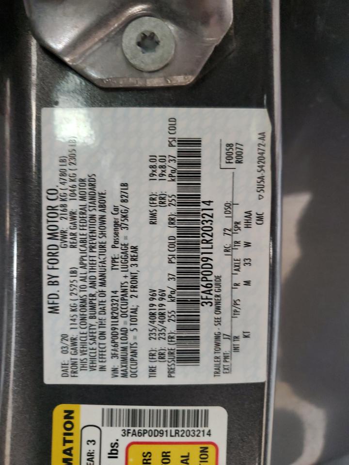 2020 Ford Fusion Titanium VIN: 3FA6P0D91LR203214 Lot: 70449765