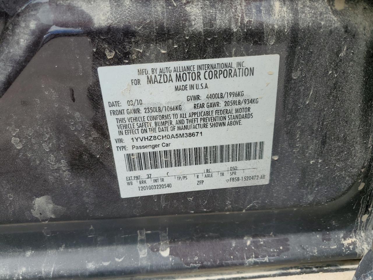 2010 Mazda 6 I VIN: 1YVHZ8CH0A5M38671 Lot: 70283925