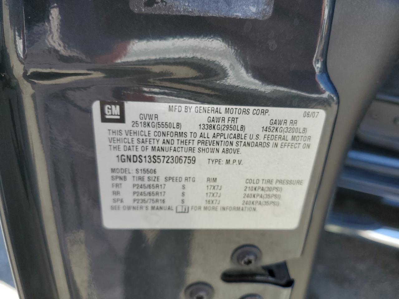 2007 Chevrolet Trailblazer Ls VIN: 1GNDS13S572306759 Lot: 67434945