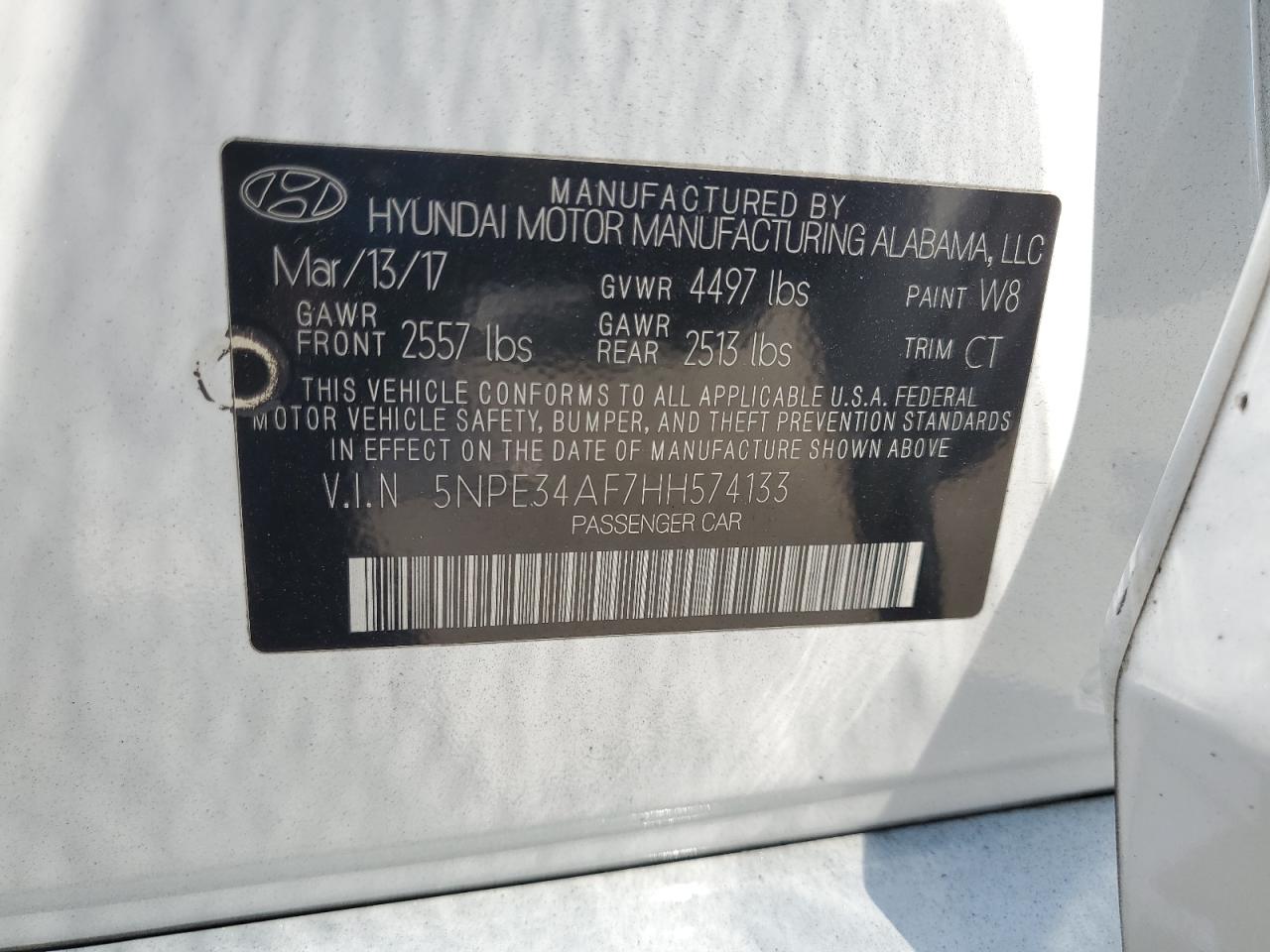 2017 Hyundai Sonata Sport VIN: 5NPE34AF7HH574133 Lot: 69566265