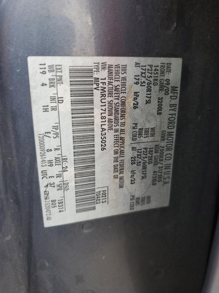 2001 Ford Expedition Eddie Bauer VIN: 1FMRU17L81LA35026 Lot: 70178745