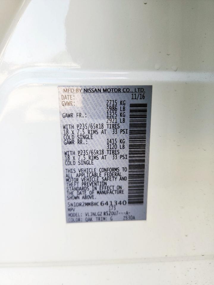 2017 Nissan Pathfinder S VIN: 5N1DR2MM8HC641340 Lot: 69422505