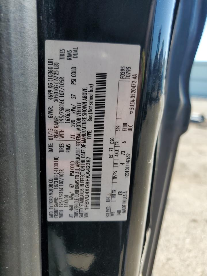 2015 Ford Transit T-350 Hd VIN: 1FBVU4XG8FKA42387 Lot: 69952085