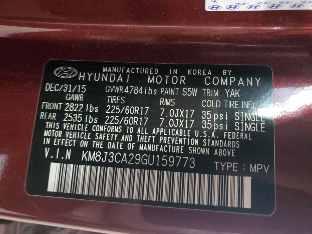 KM8J3CA29GU159773 2016 Hyundai Tucson Limited