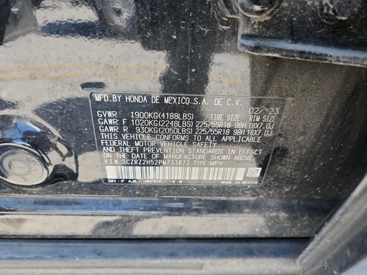 2023 Honda Hr-V Sport VIN: 3CZRZ2H52PM733872 Lot: 70994695