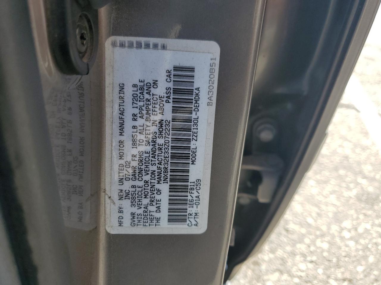 2003 Toyota Corolla Ce VIN: 1NXBR32E33Z072232 Lot: 70695505