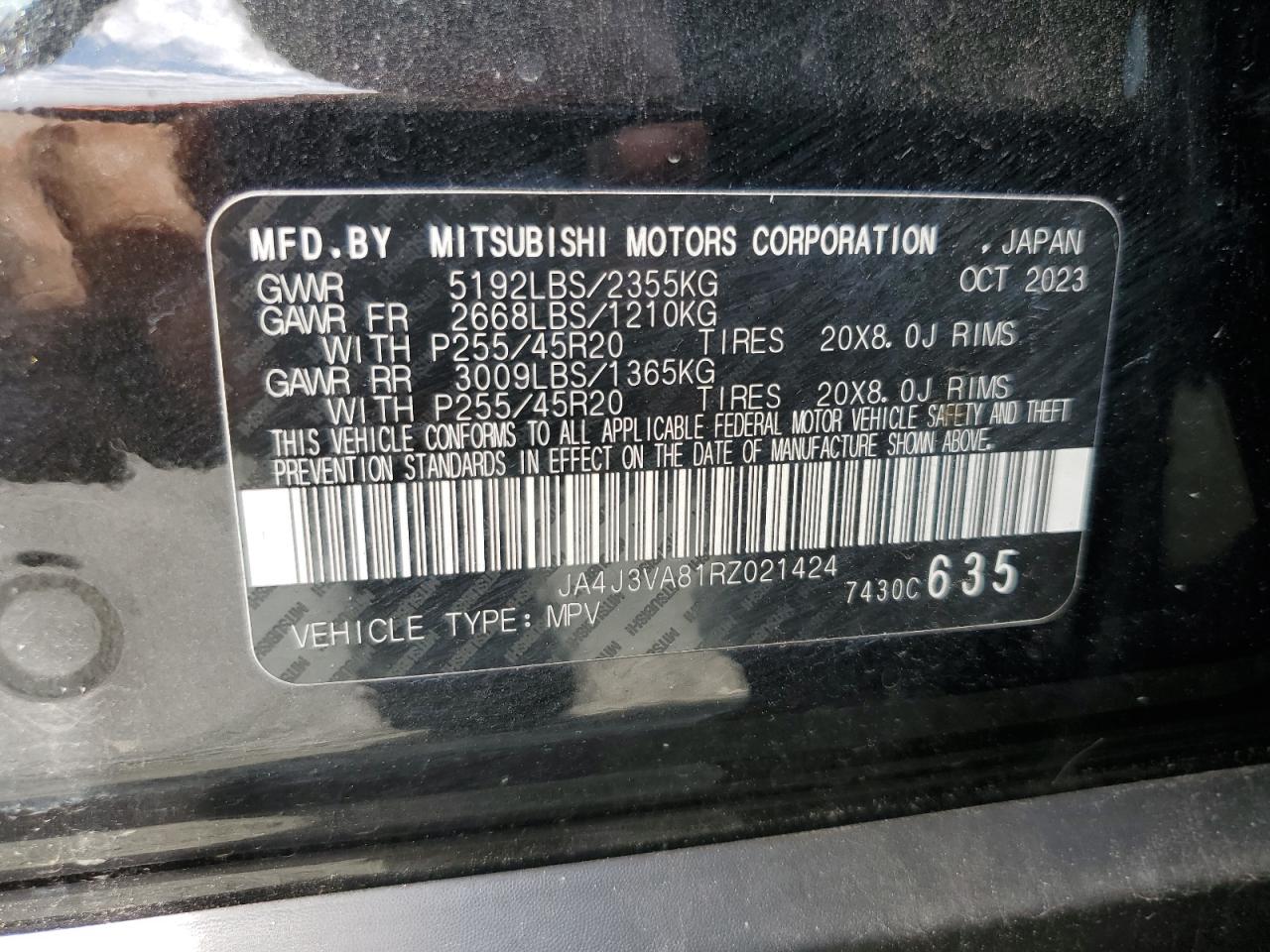 2024 Mitsubishi Outlander Se VIN: JA4J3VA81RZ021424 Lot: 70184405