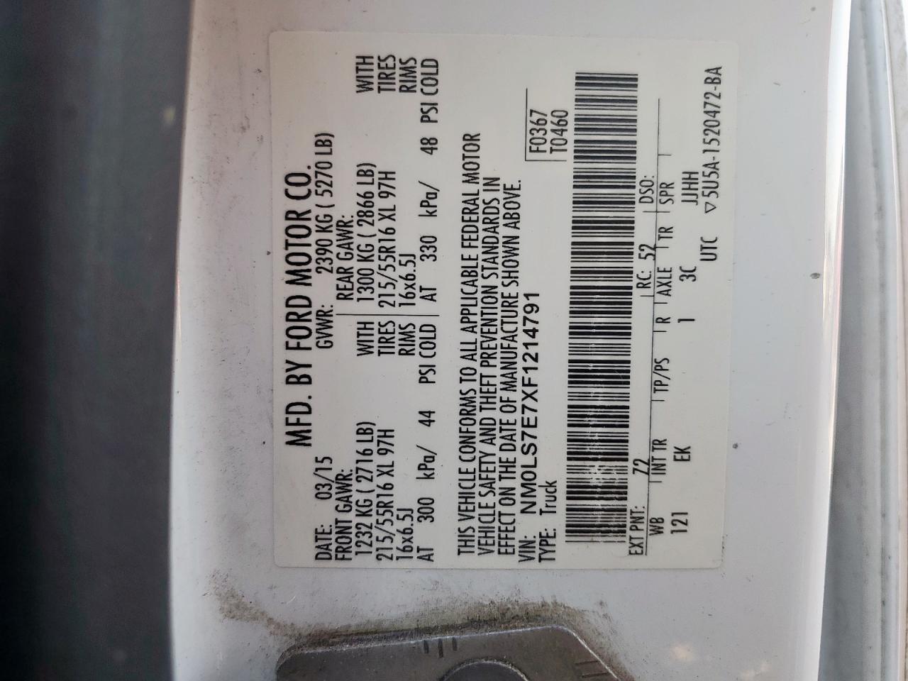 2015 Ford Transit Connect Xl VIN: NM0LS7E7XF1214791 Lot: 68100395