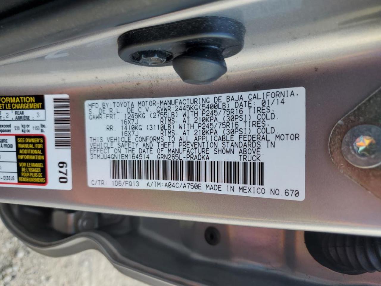 2014 Toyota Tacoma Double Cab Prerunner VIN: 3TMJU4GN1EM164914 Lot: 69294135