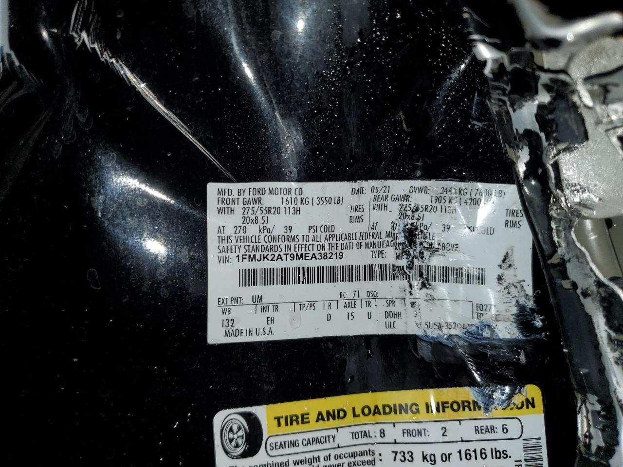 2021 Ford Expedition Max Limited VIN: 1FMJK2AT9MEA38219 Lot: 70566545