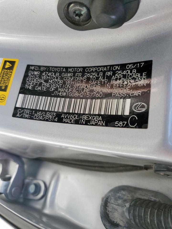 2017 Lexus Es 300H VIN: JTHBW1GG8H2157760 Lot: 70527685