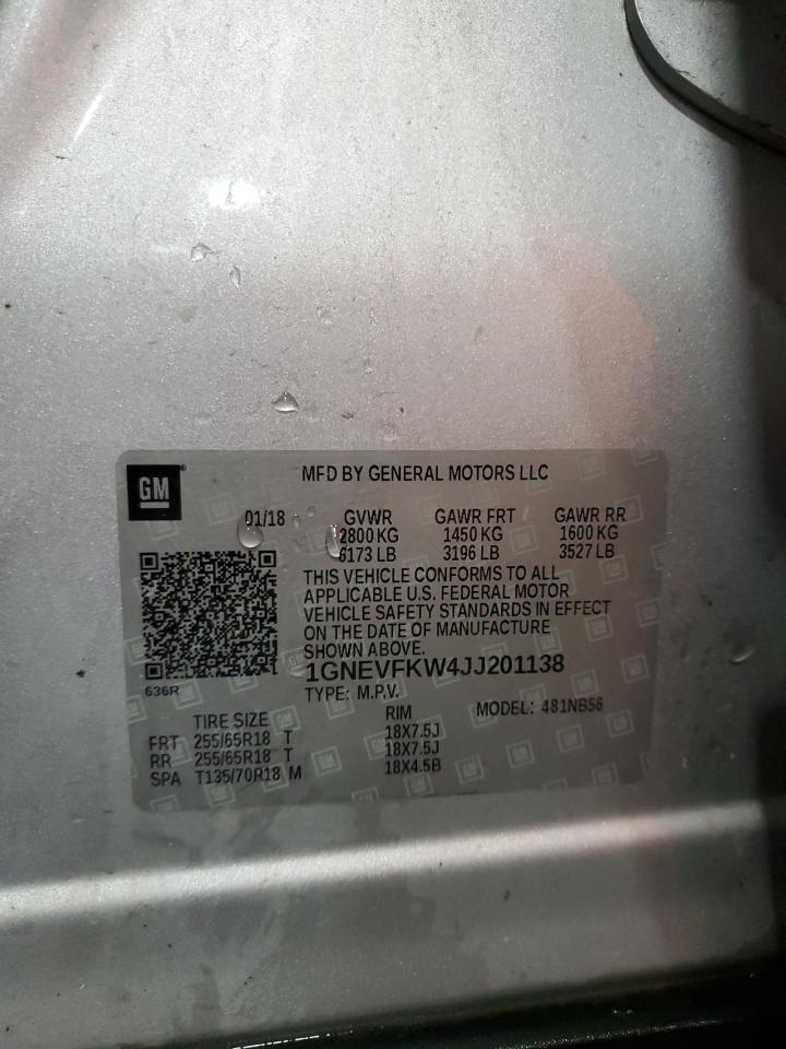 2018 Chevrolet Traverse Ls VIN: 1GNEVFKW4JJ201138 Lot: 68176555