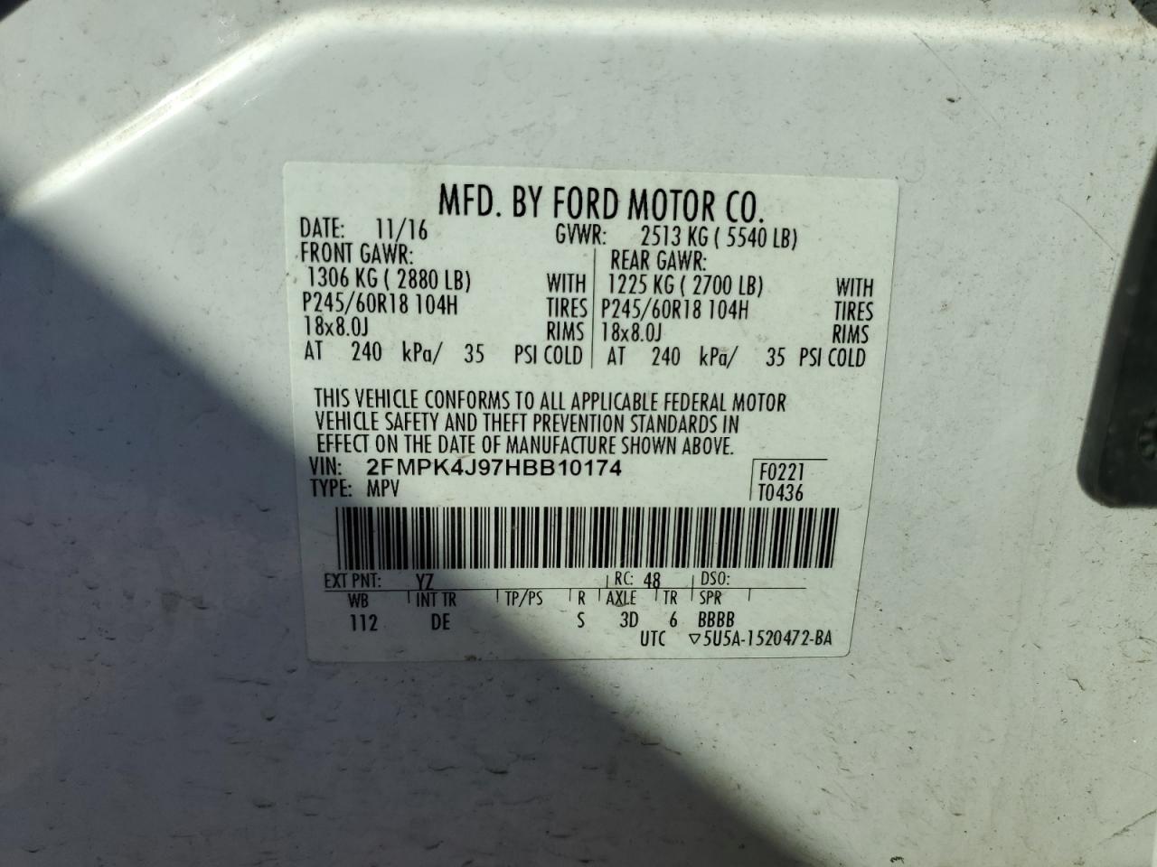 2017 Ford Edge Sel VIN: 2FMPK4J97HBB10174 Lot: 69678825