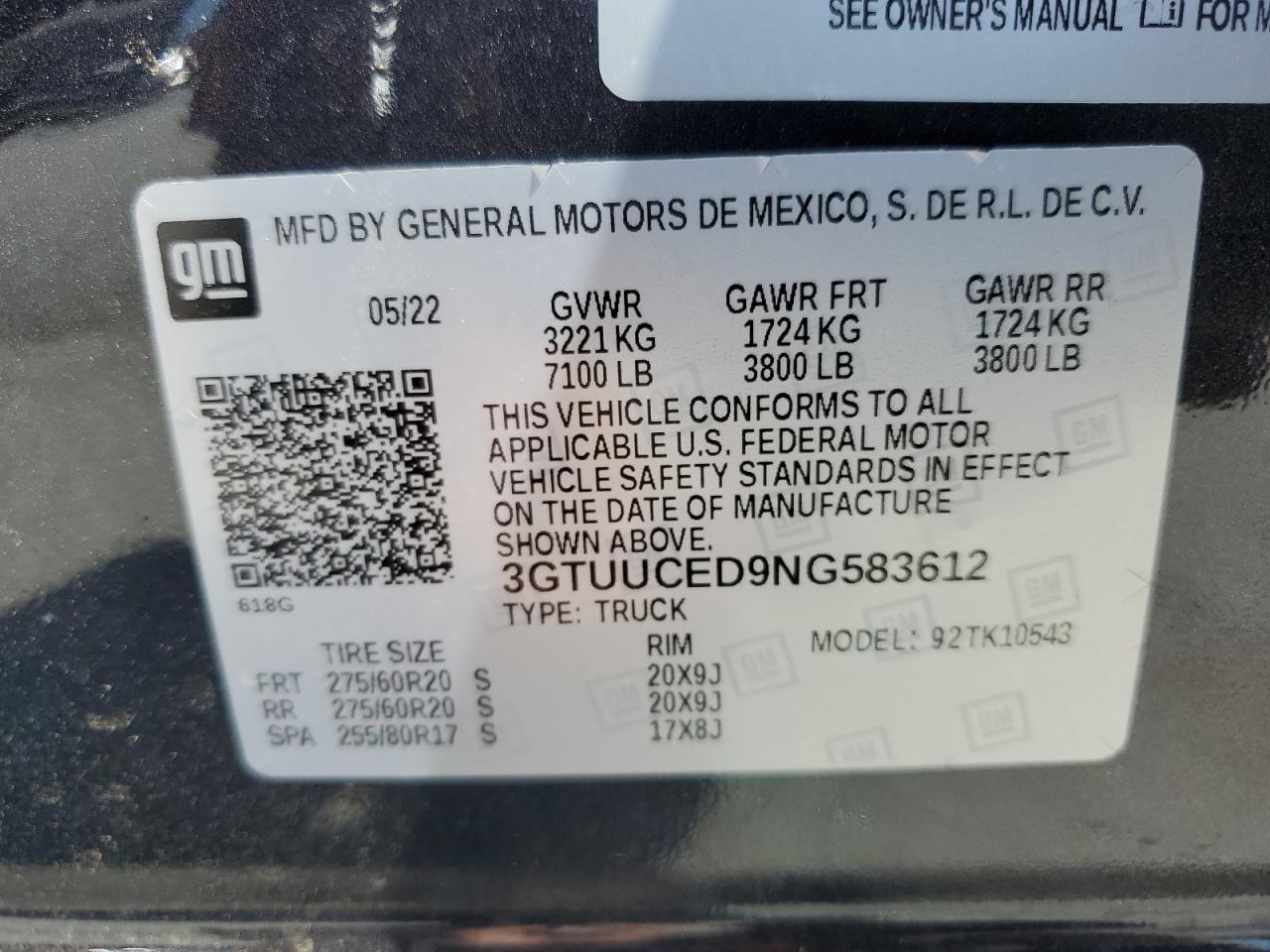2022 GMC Sierra K1500 Elevation VIN: 3GTUUCED9NG583612 Lot: 70112515