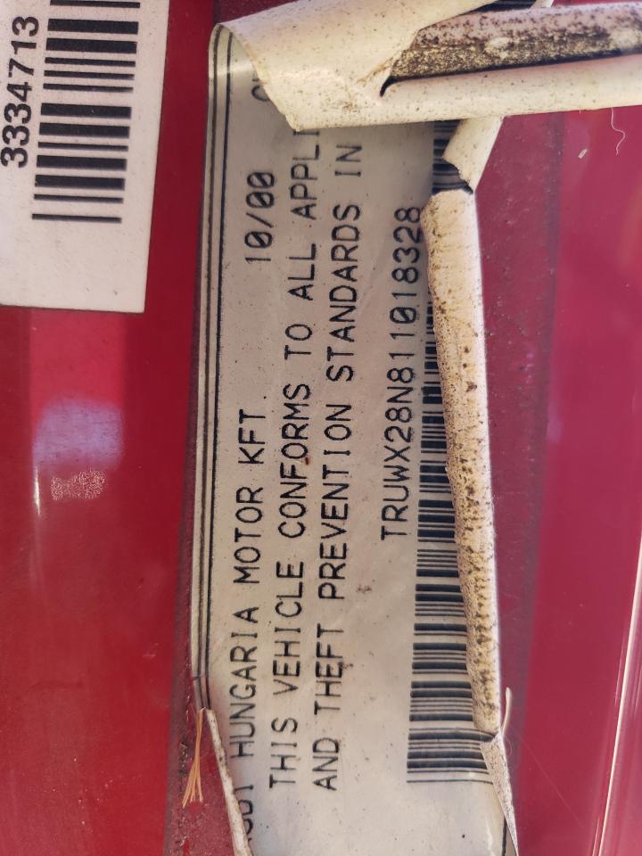 2001 Audi Tt Quattro VIN: TRUWX28NX11040749 Lot: 68086395