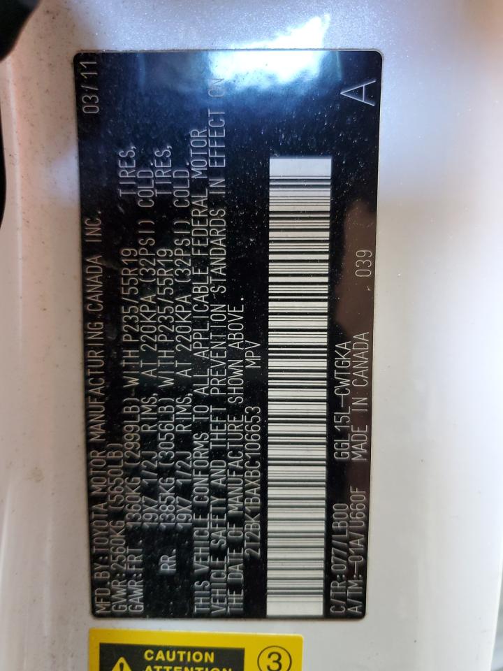 2011 Lexus Rx 350 VIN: 2T2BK1BAXBC106653 Lot: 69945485