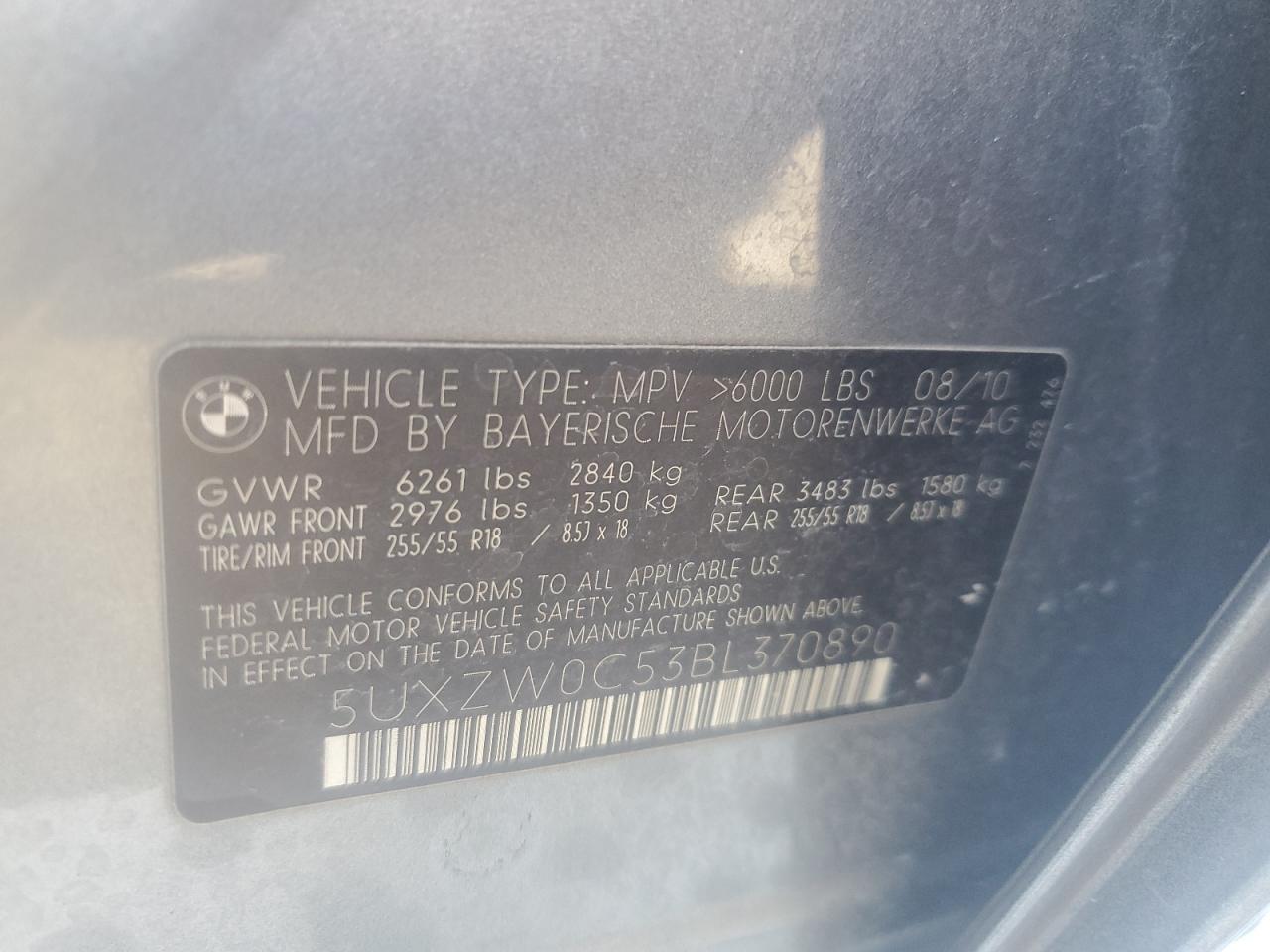 2011 BMW X5 xDrive35D VIN: 5UXZW0C53BL370890 Lot: 70024305