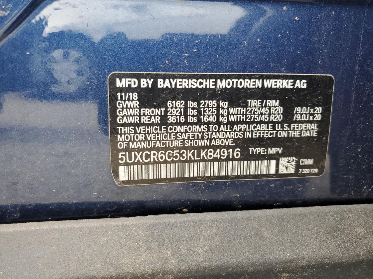 5UXCR6C53KLK84916 2019 BMW X5 xDrive40I