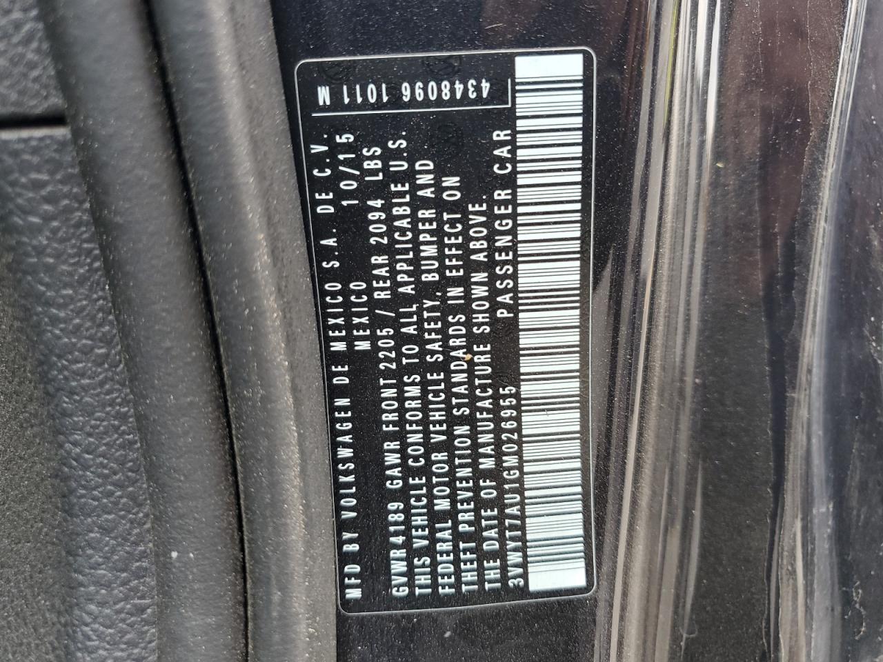 2016 Volkswagen Gti S/Se VIN: 3VWYT7AU1GM026955 Lot: 69849335