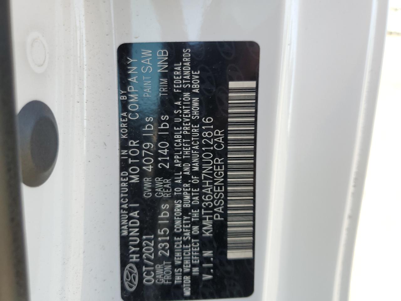 2022 Hyundai Veloster N VIN: KMHT36AH7NU012816 Lot: 70498895