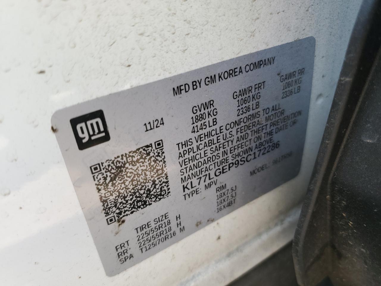 2025 Chevrolet Trax 1Rs VIN: KL77LGEP9SC172286 Lot: 70737165