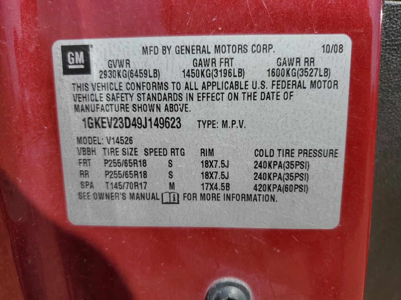 2009 GMC Acadia Slt-1 VIN: 1GKEV23D49J149623 Lot: 67983455