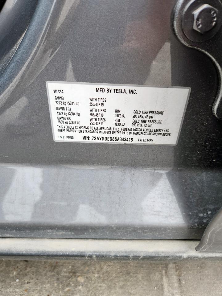 2025 Tesla Model Y VIN: 7SAYGDED8SA343418 Lot: 71113085
