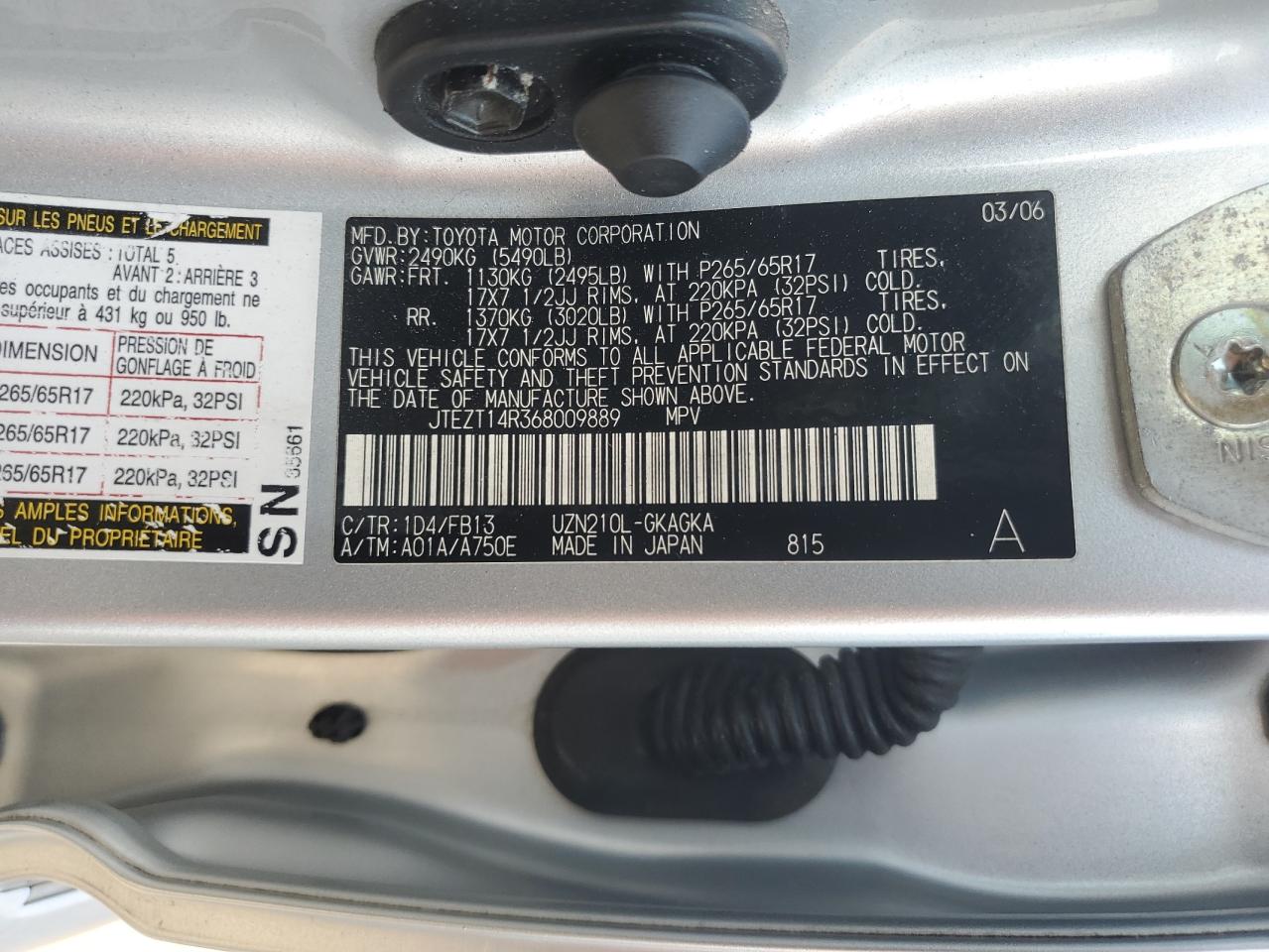 2006 Toyota 4Runner Sr5 VIN: JTEZT14R368009889 Lot: 67775155