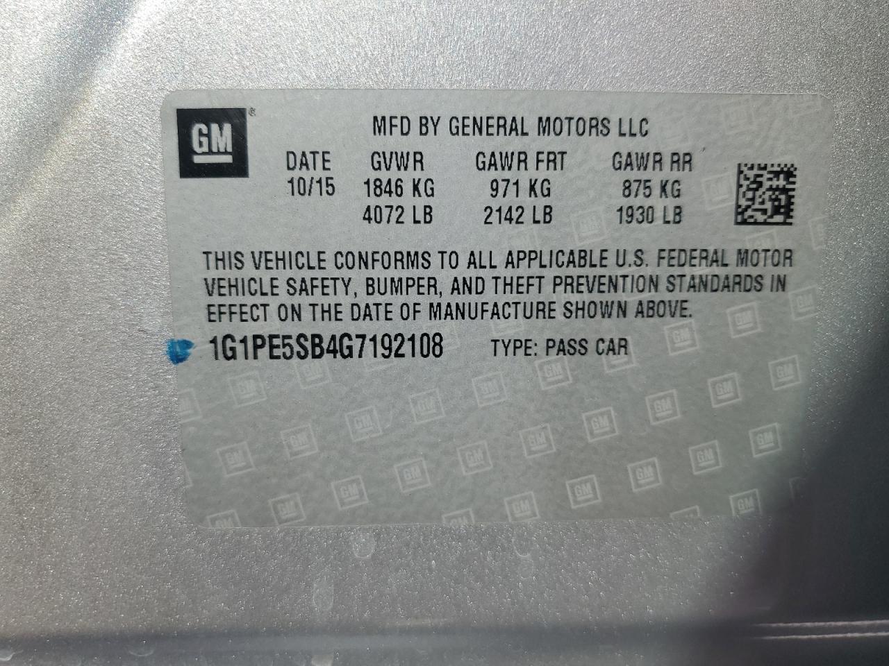 2016 Chevrolet Cruze Limited Lt VIN: 1G1PE5SB4G7192108 Lot: 68878665