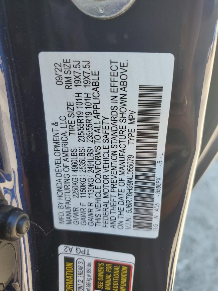 2022 Honda Cr-V Touring VIN: 5J6RT6H99NL055079 Lot: 69703255