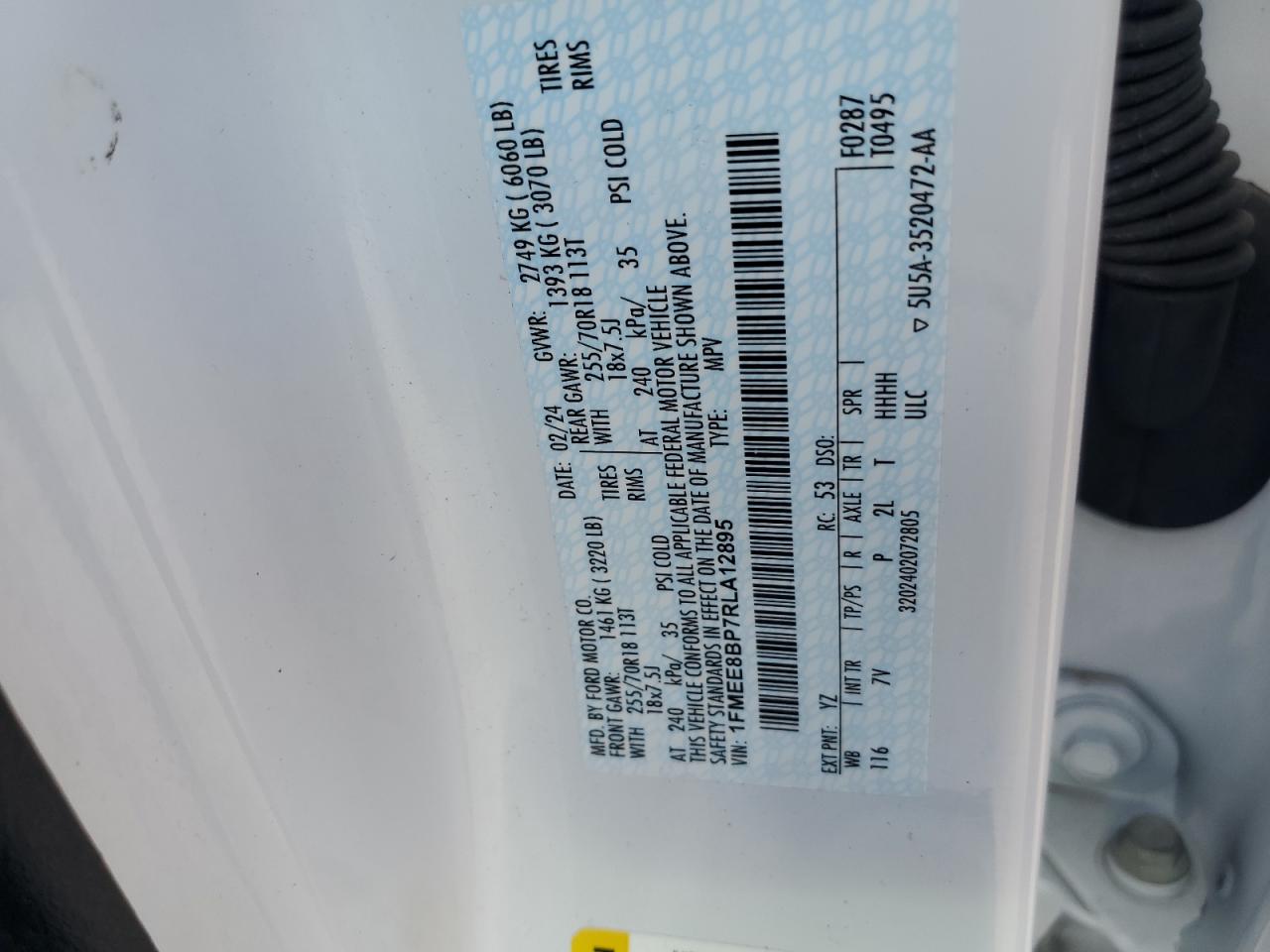 2024 Ford Bronco Outer Banks VIN: 1FMEE8BP7RLA12895 Lot: 69873925