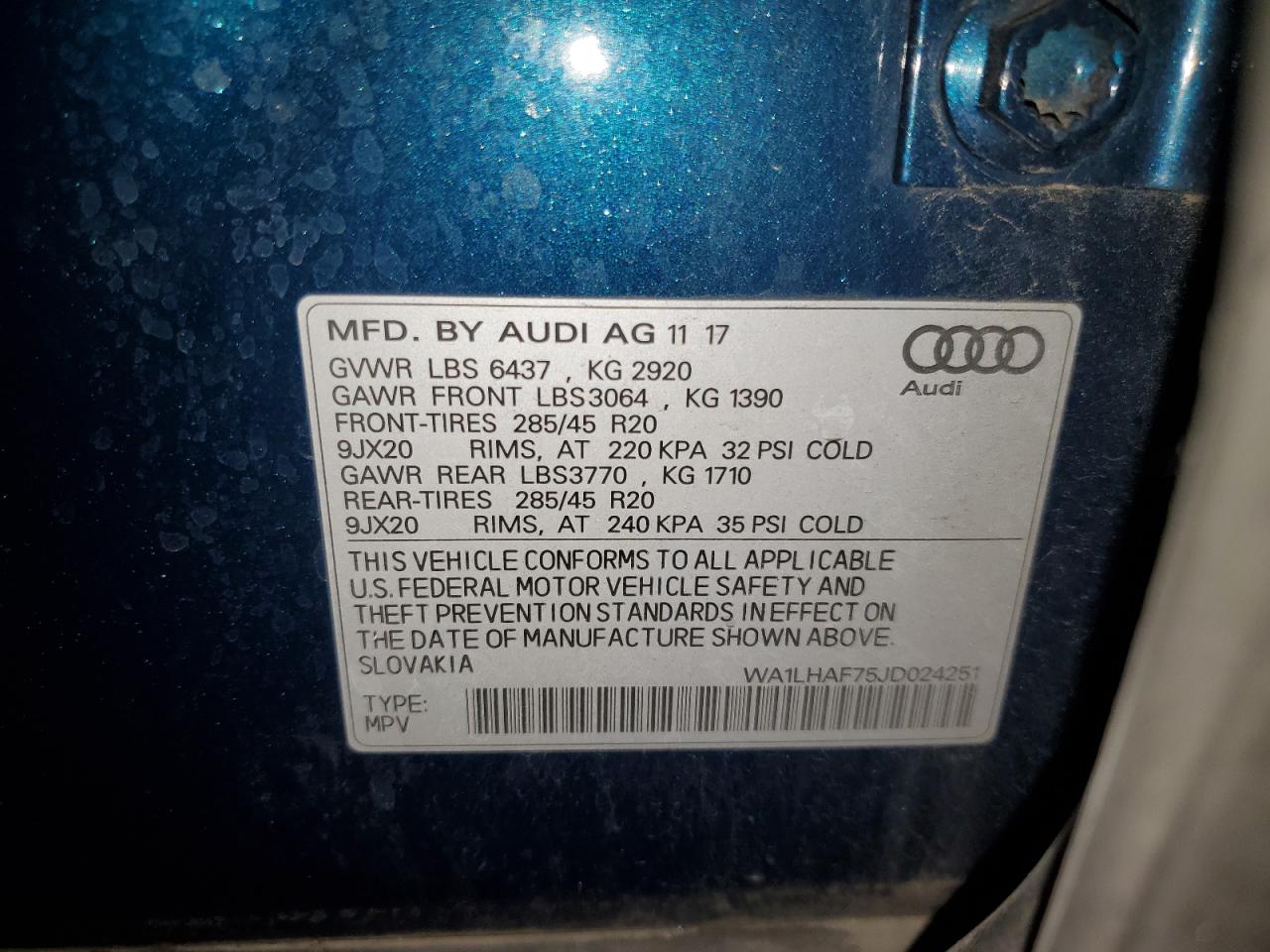2018 Audi Q7 Premium Plus VIN: WA1LHAF76JD024251 Lot: 68232185