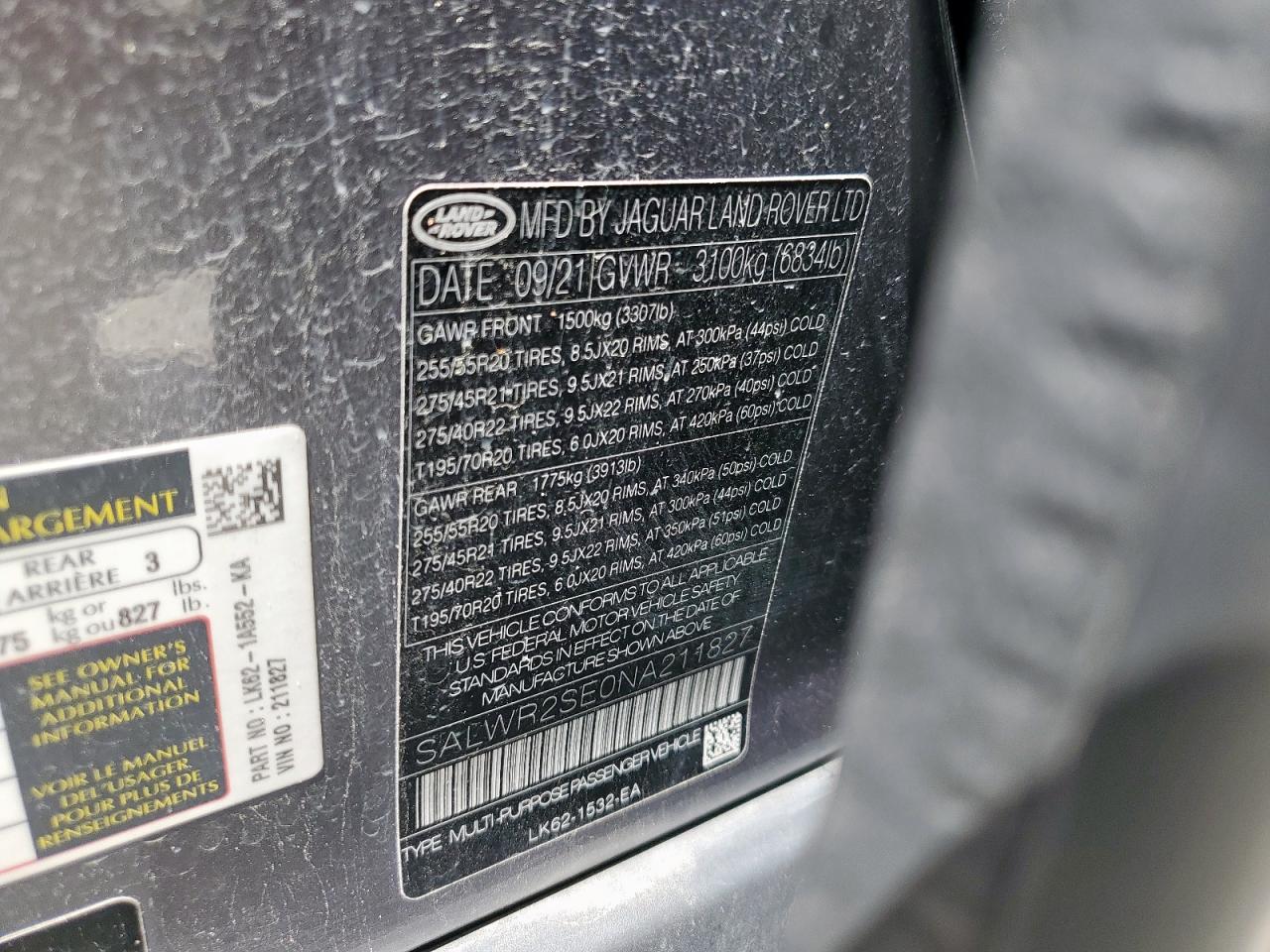 2022 Land Rover Range Rover Sport Hse Dynamic VIN: SALWR2SE0NA211827 Lot: 67137875