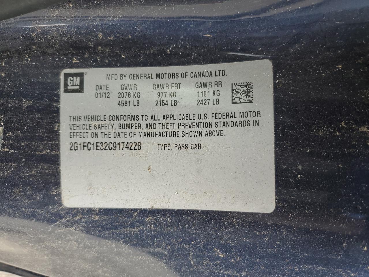 2012 Chevrolet Camaro Lt VIN: 2G1FC1E32C9174228 Lot: 69494965