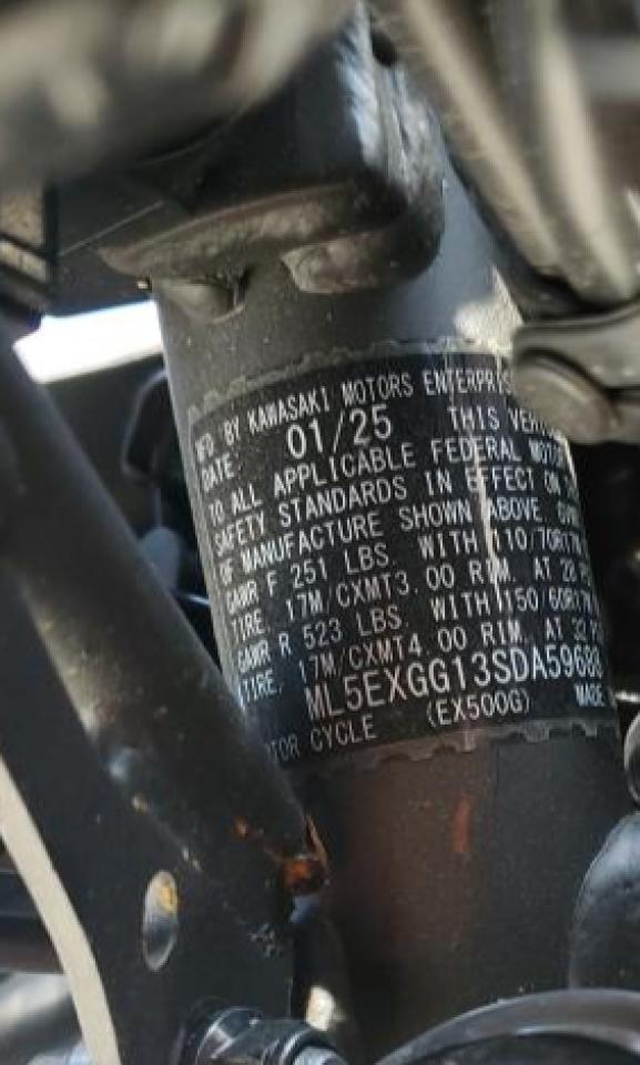 2025 Kawasaki Ex500 VIN: ML5EXGG13SDA59688 Lot: 69327215